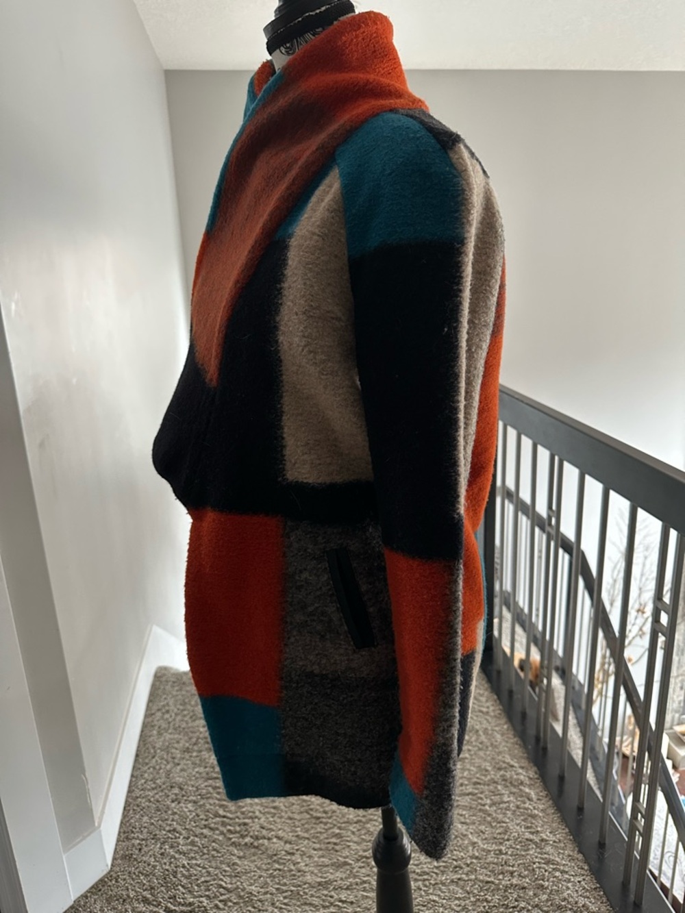 LUII BY ANTHROPOLOGIE - WOOL CAPE COAT (COLOR BLOCK DRAPING) SIZE S - Picture 2 of 8